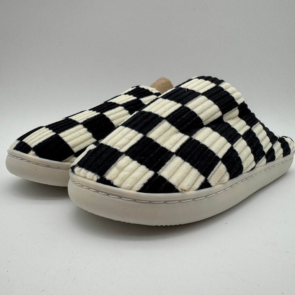 Men's Black White Checkered House Slippers Memory Foam Size 9.5-10.5‎